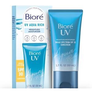 (2 PK) BIORE UV Aqua Rich WEIGHTLESS MOISTURIZER SPF 30 Sunscreen 1.7oz 07/2026